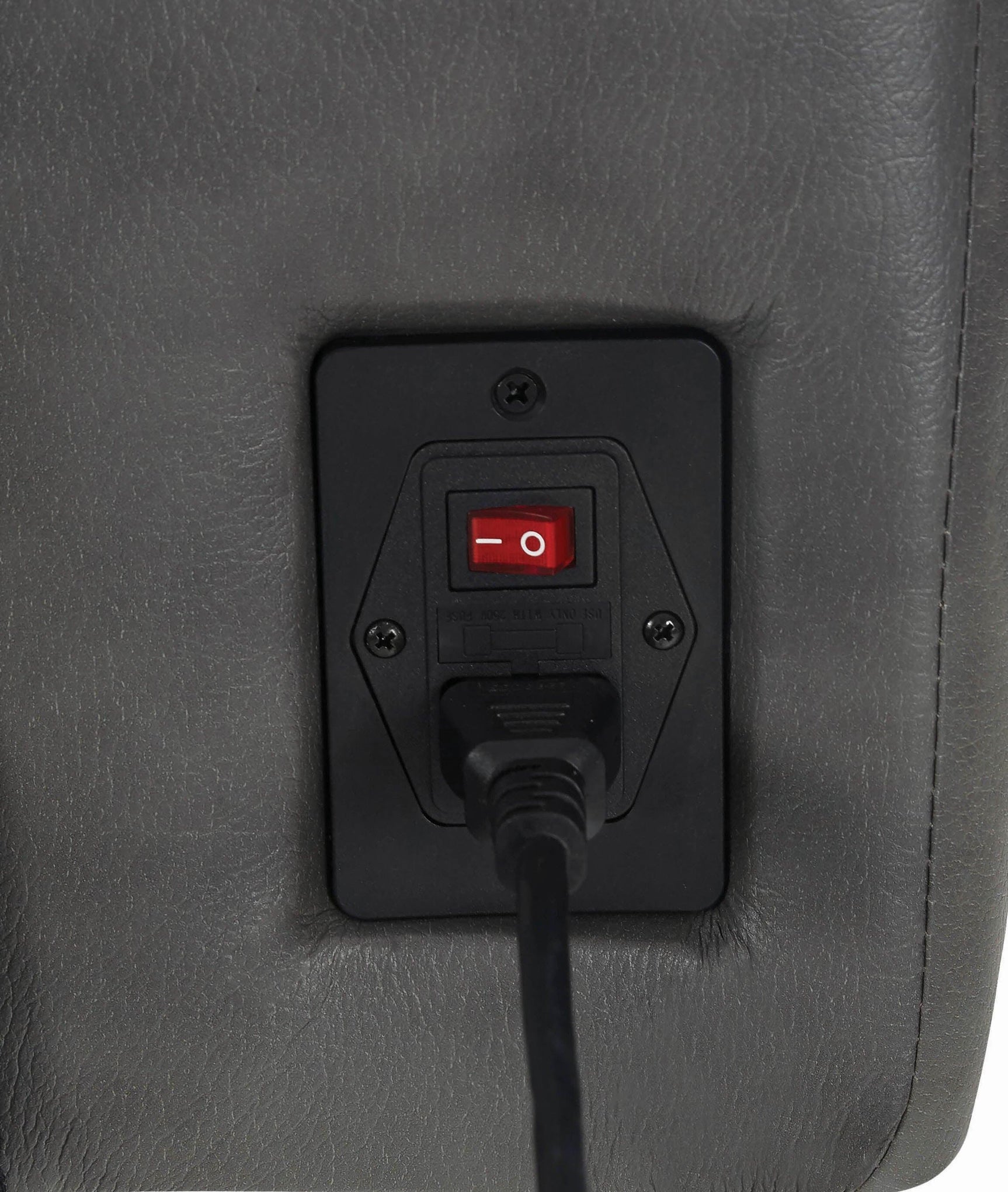 Close-up of grey leatherette upholstery
