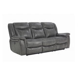 Conrad Grey Upholstered Glider Loveseat side angle