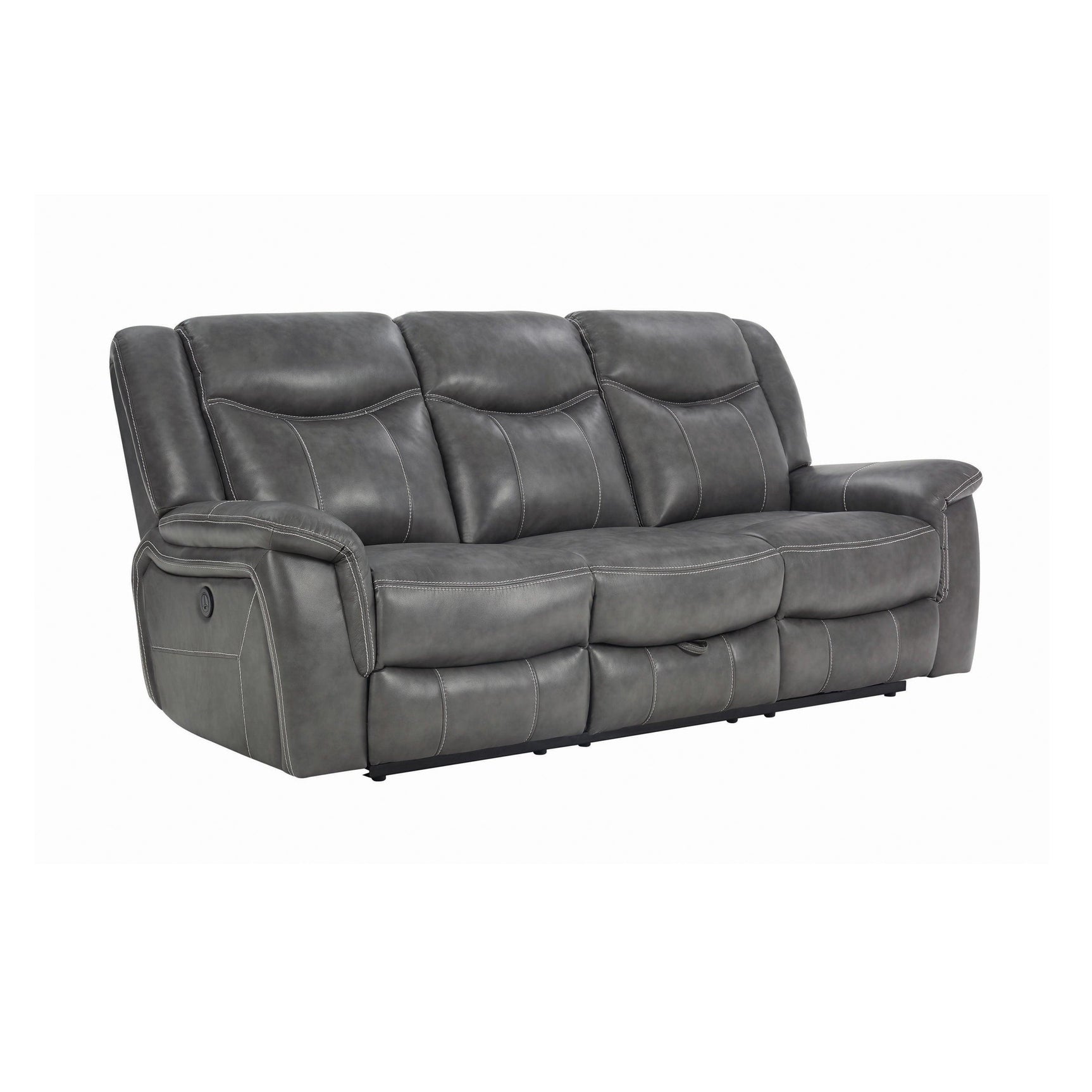 Conrad Grey Upholstered Glider Loveseat side angle