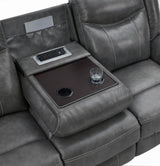 Recliner sofa in living room setting with Houston cityscape