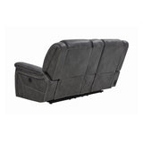 Side view showing reclining mechanism of Conrad motion loveseat