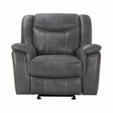 Conrad Grey Upholstered Motion Glider Recliner reclining position
