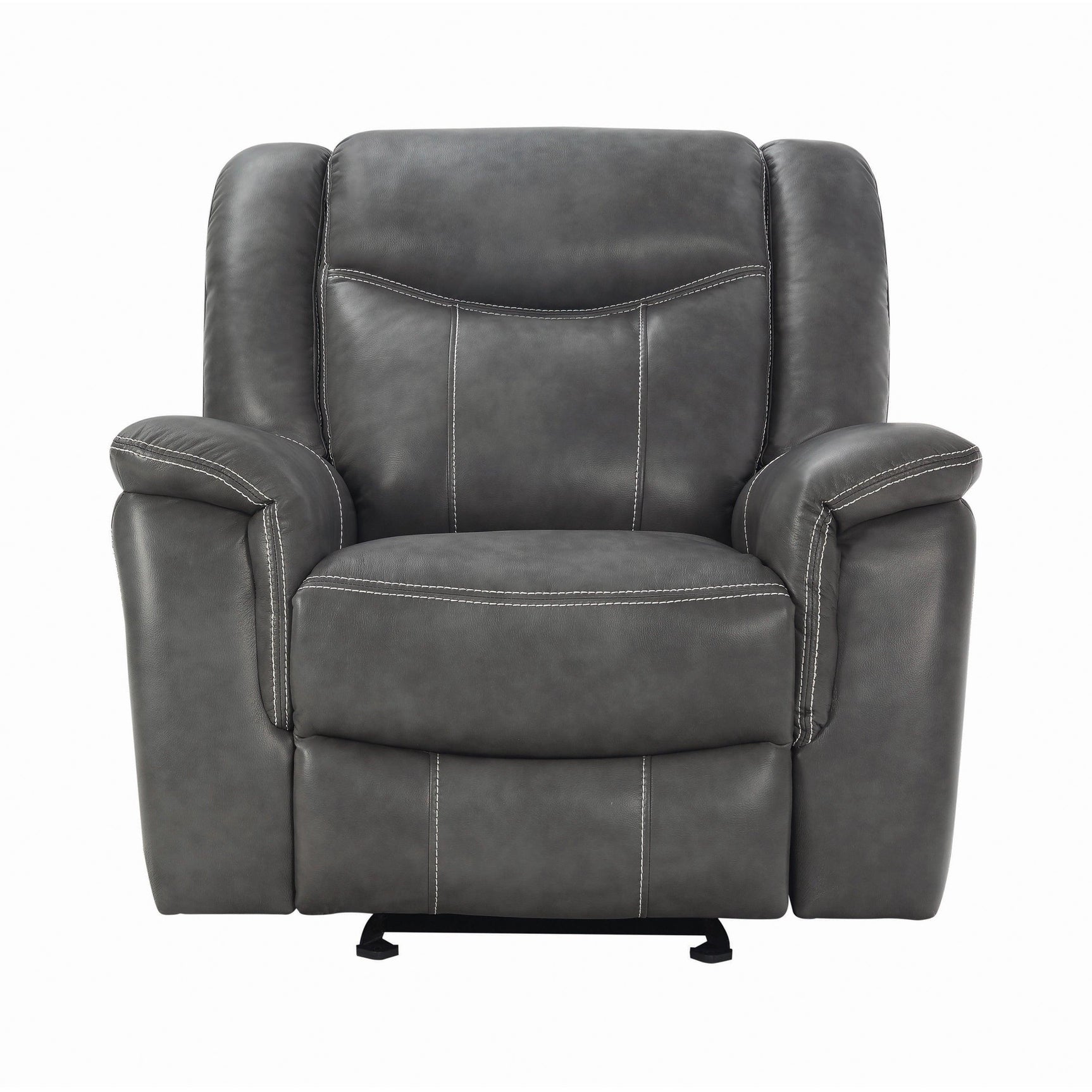 Conrad Grey Upholstered Motion Glider Recliner reclining position