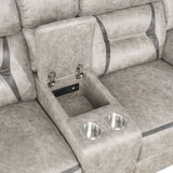 Side view of Greer glider loveseat with tufted design
