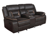 Greer warm brown tufted glider recliner angled