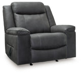 Side view of Status Check Shadow faux leather recliner