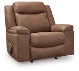 side view of Status Check Caramel Faux Leather Recliner