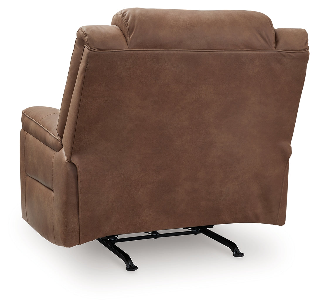reclining State of Status Check Caramel Faux Leather Recliner