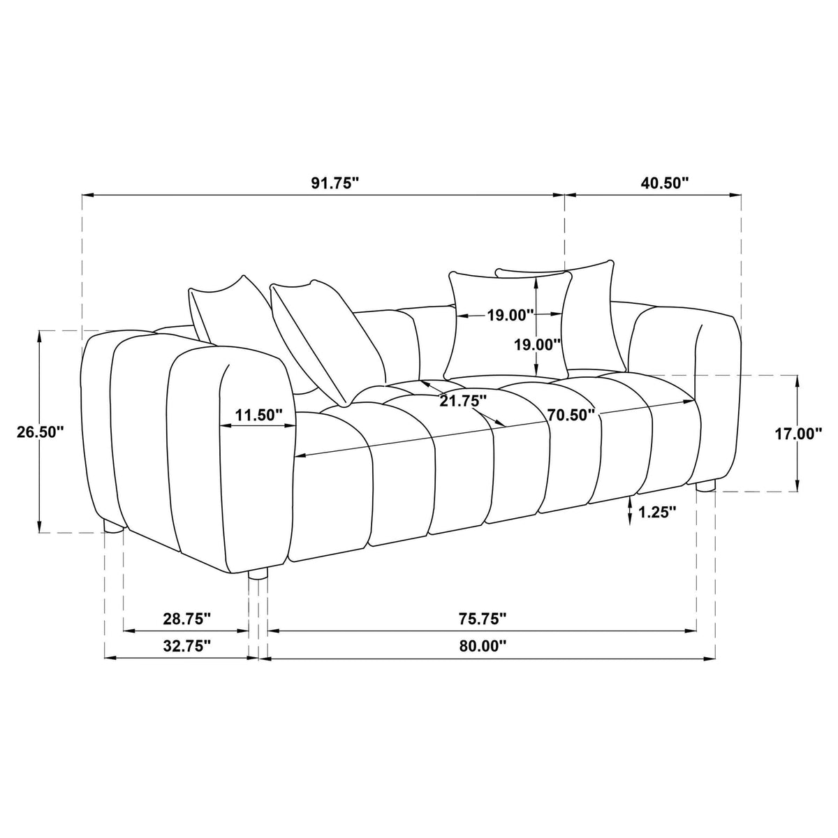 Lazaro 2-piece Fabric Upholstered Wide Channel Sofa Set Bronze — product image 12