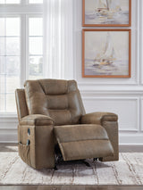 Stockworth Earth Faux Leather Recliner reclined side view