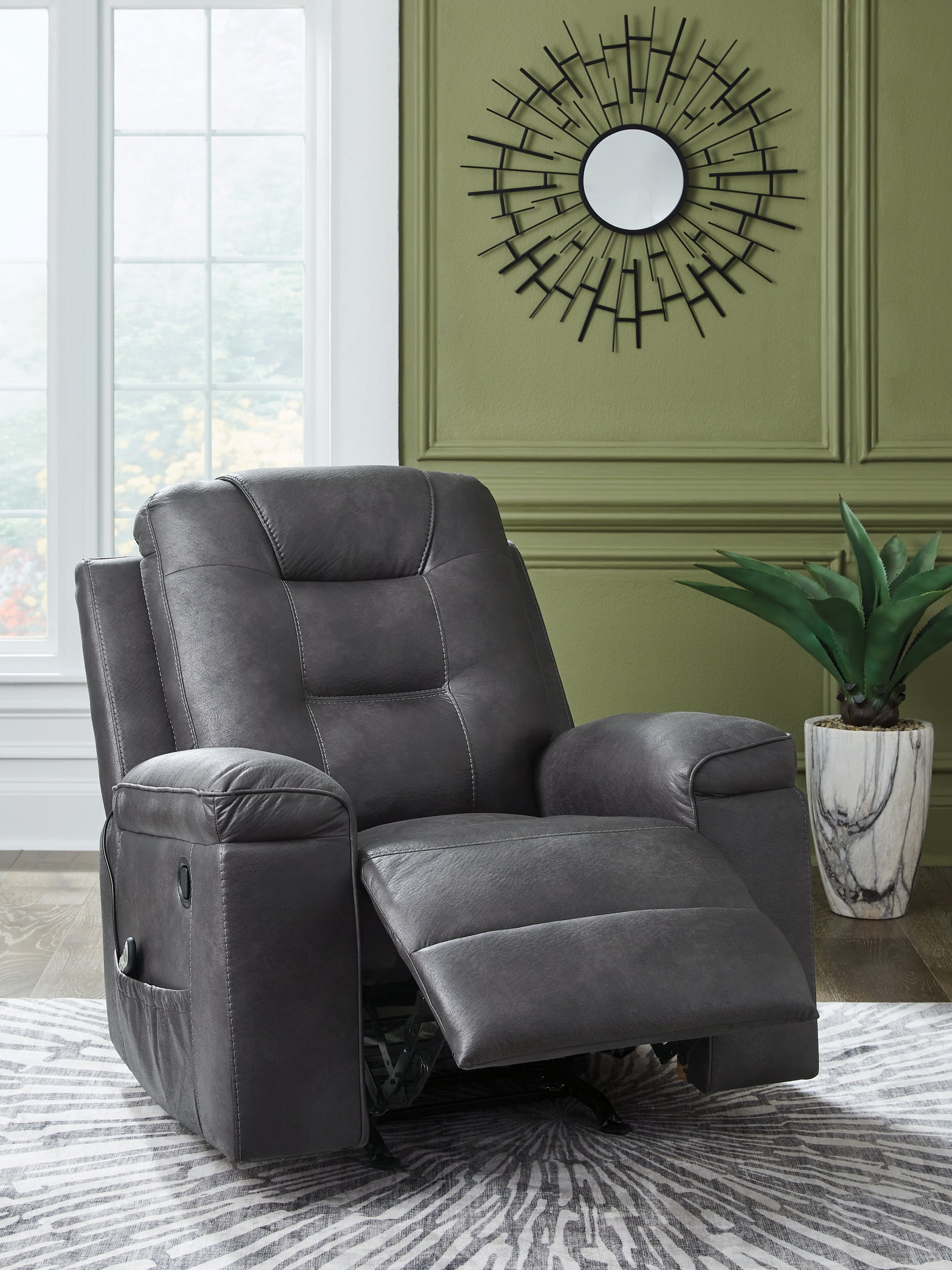 Stockworth Granite Faux Leather Recliner open recline position