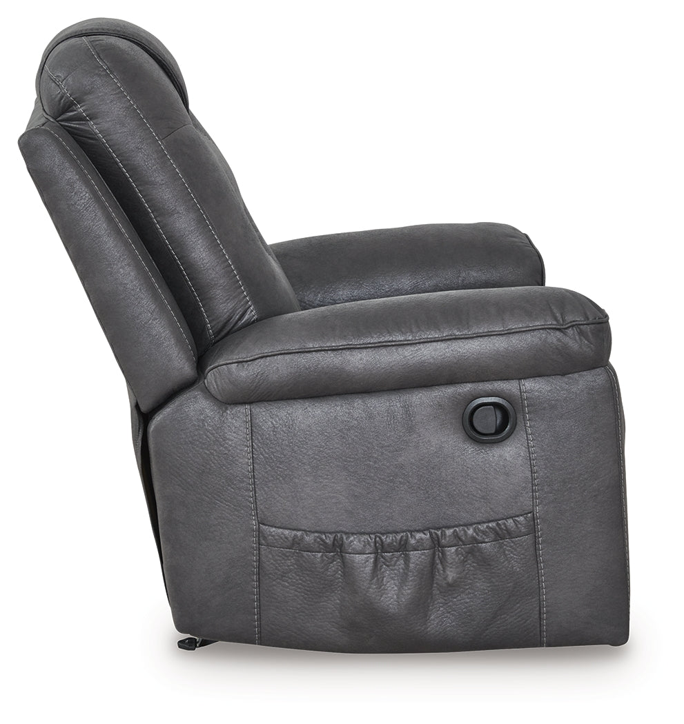 Stockworth Granite Faux Leather Recliner angled side view