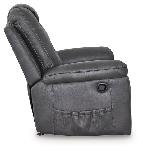 Stockworth Granite Faux Leather Recliner angled side view