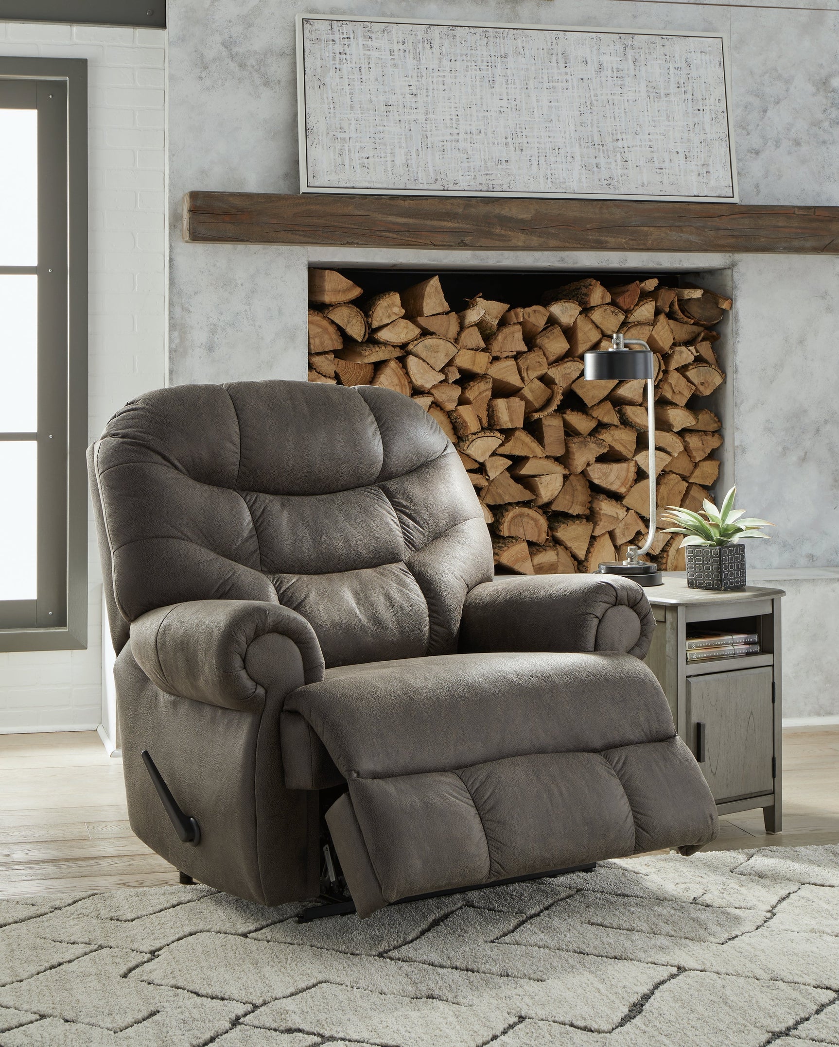 Camera Time Gunmetal Faux Leather Recliner open recline side view