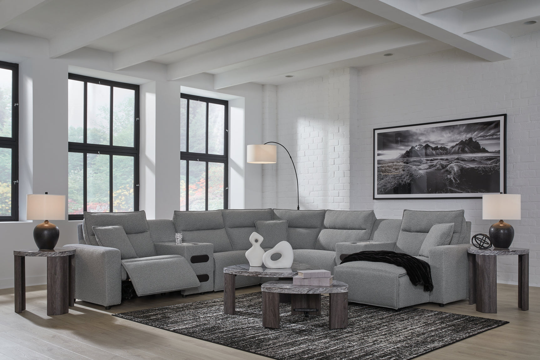 Close-up of Easy View adjustable headrest on Modmax sectional