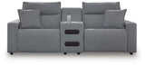 Close-up of sectional arm and upholstery detail