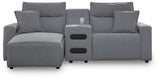 Close-up of recliner mechanism on Modmax II sectional