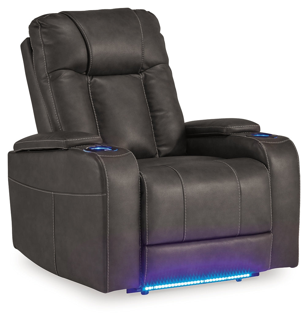 Reclined position of Feazada Shadow Faux Leather Power Recliner