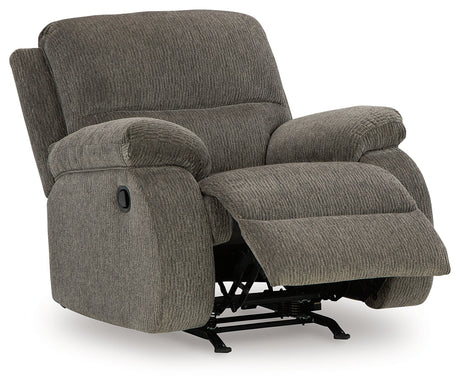 Scranto Brindle Microfiber Recliner chair in reclining position