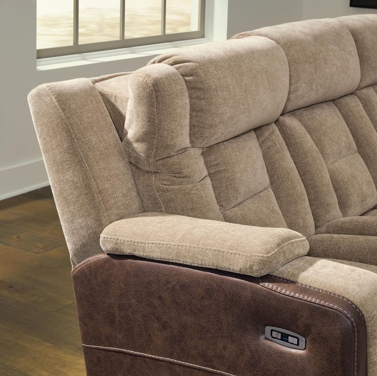Mixed Motion Brownstone Chenille / Faux Leather Power Reclining Sofa — product image 8
