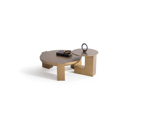 Jinna Gold Coffee Table front view showing gold patina finish