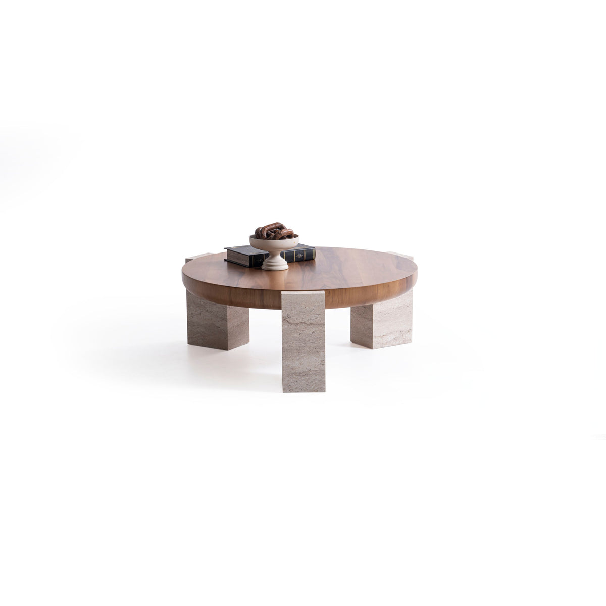 Jinna Walnut-Travertine Coffee with End Table