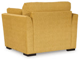 Side view highlighting armrest of Keerwick Sunflower loveseat