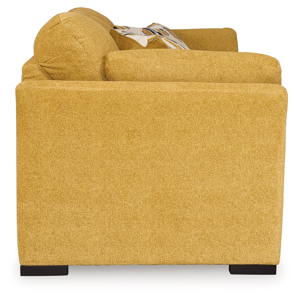 Detail focus on sofa armrest