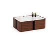 Killua Walnut Marble Coffee Table angled view showing marble top and walnut legs