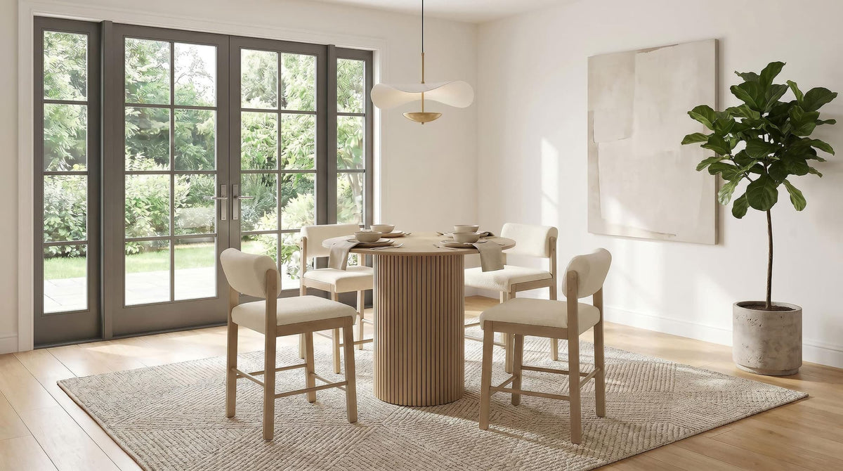 Hamlyn 5-piece Round Wood Counter Height Dining Set Cream and Natural Oak — product view