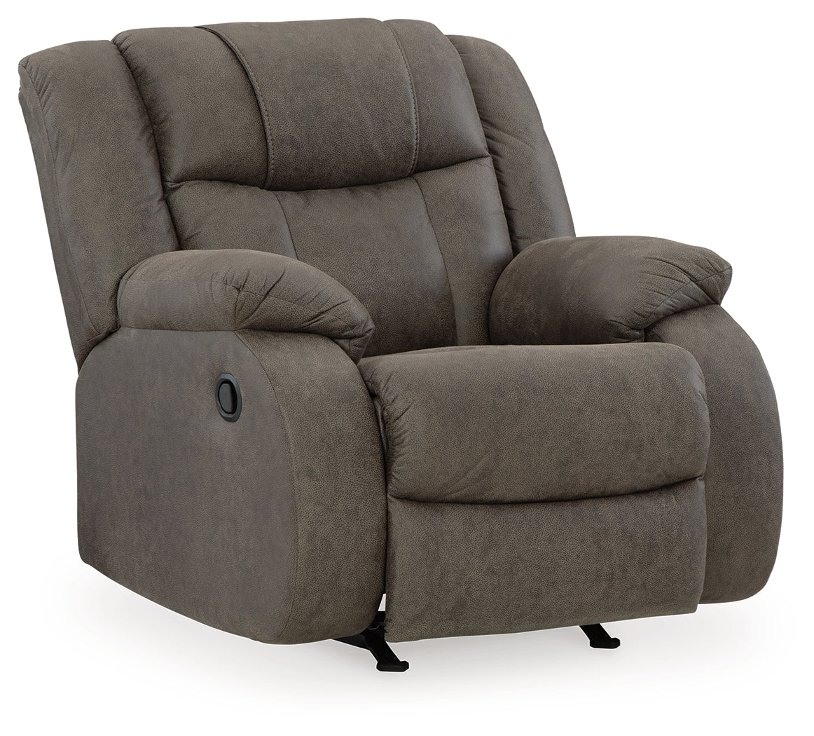 Side view of First Base Gunmetal Faux Leather Recliner