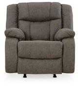 Front close-up of First Base Gunmetal Faux Leather Recliner