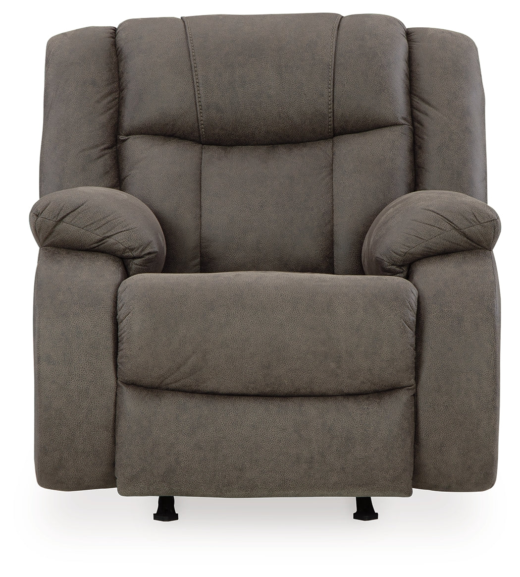 Front close-up of First Base Gunmetal Faux Leather Recliner