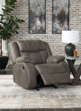 First Gunmetal Base Sofa, Loveseat and Recliner set front view