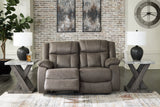 First Gunmetal Base Sofa, Loveseat and Recliner set front view
