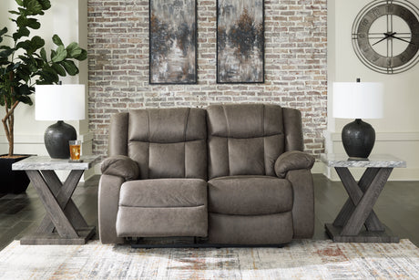 First Gunmetal Base Sofa, Loveseat and Recliner set front view
