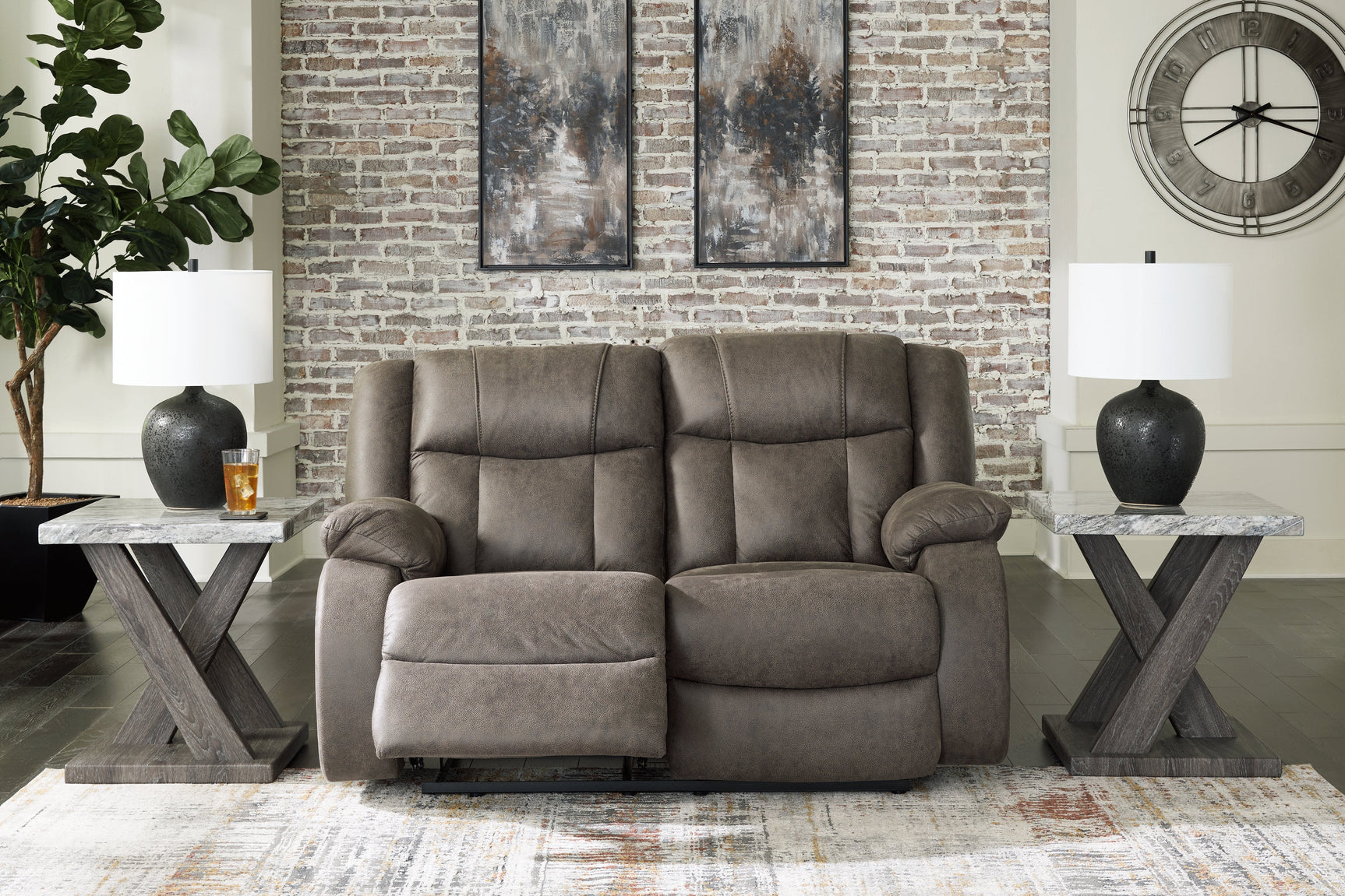 First Base Reclining Loveseat fully open reclined position