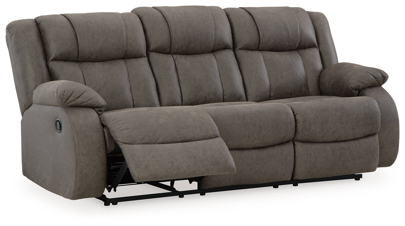 First Base Gunmetal Reclining Sofa side view