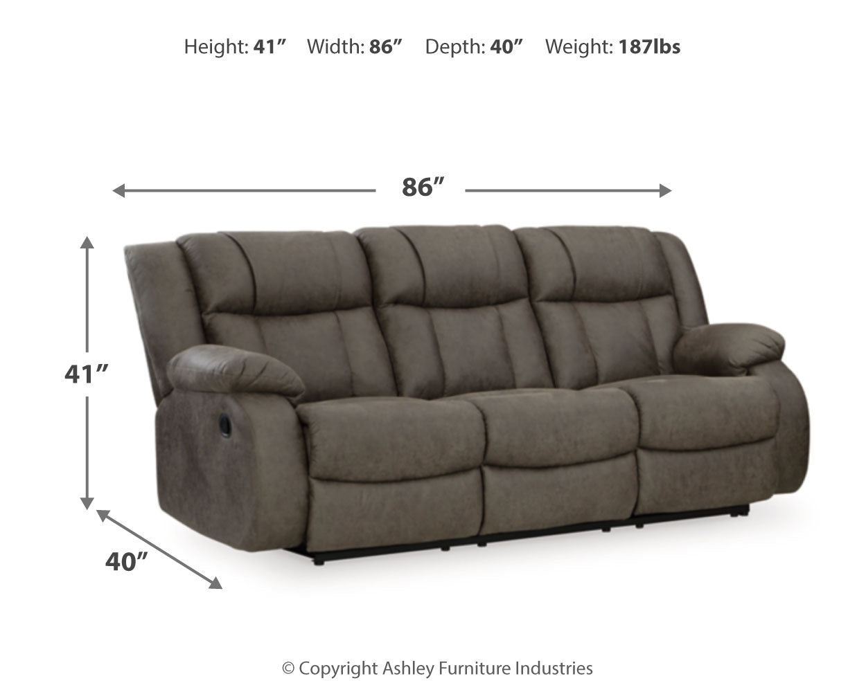 First Gunmetal Base Sofa dimension chart