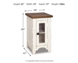 Wystfield White/Brown Coffee Table with 1 End Table — dimension illustration