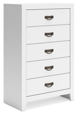 Binterglen White Chest of Drawers — angled view