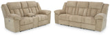Close-up of reclining mechanism on Tip-Off Wheat sofa