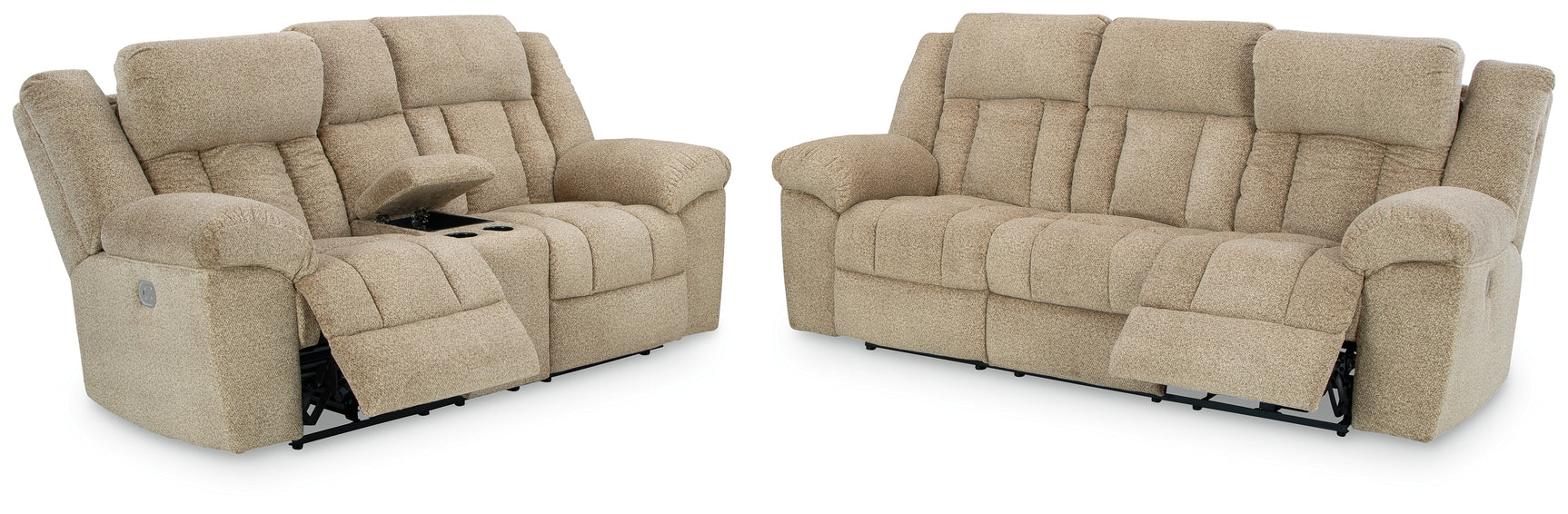 Tip-Off Wheat loveseat console and cup holder detail