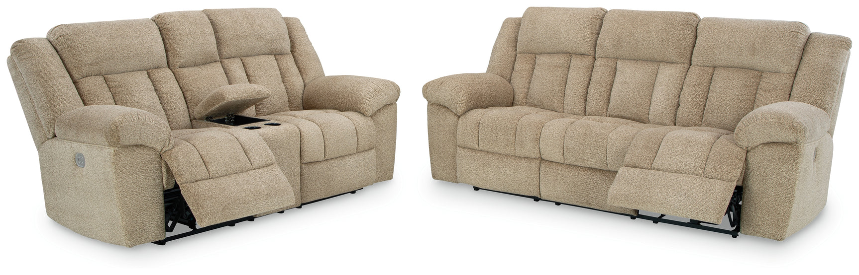 Angle view of Tip-Off Wheat sofa showing plush wheat upholstery