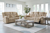 Power recline USB charging port detail on Tip-Off Wheat sofa