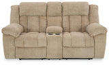 Tip-Off Power Reclining Loveseat front view with headrest raised