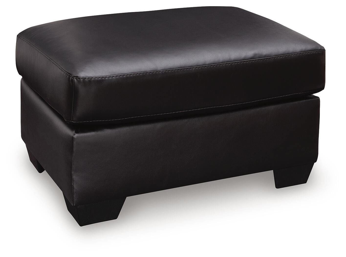 Glennbre Midnight Faux Leather Ottoman angled view