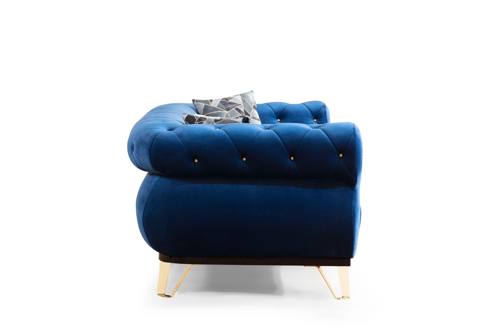 Close detail of sofa wood legs and velvet fabric
