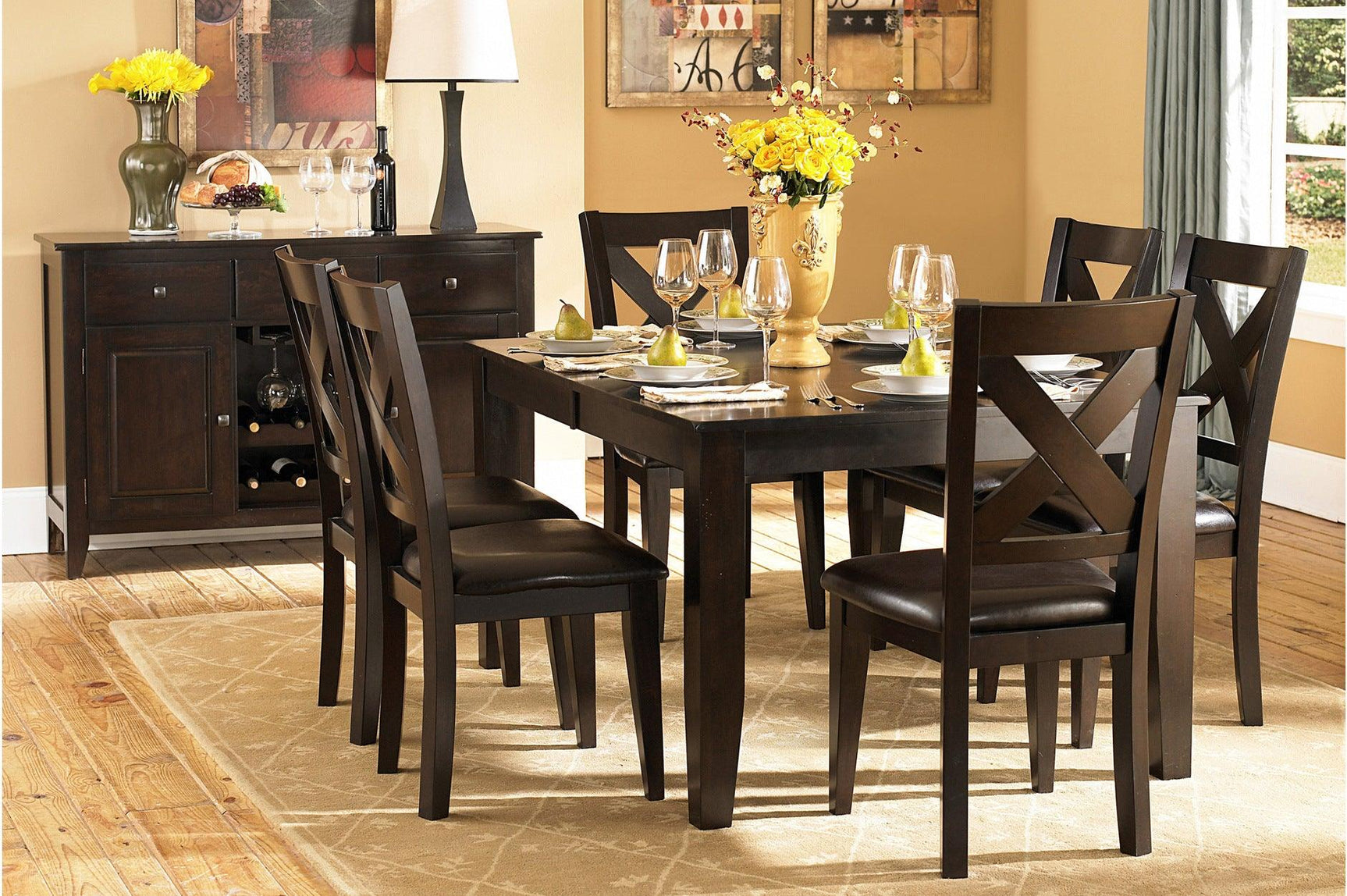 Crown Point Brown Modern Contemporary Faux Leather Seat Rectangular Dining Room Set - Ella Furniture