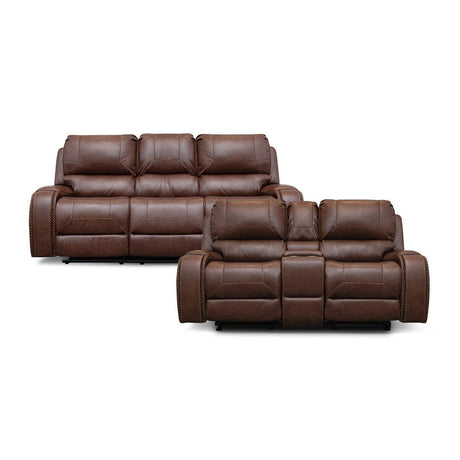 main view of brown faux leather sofa set